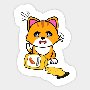 Funny orange cat spilled a jar of mustard Sticker